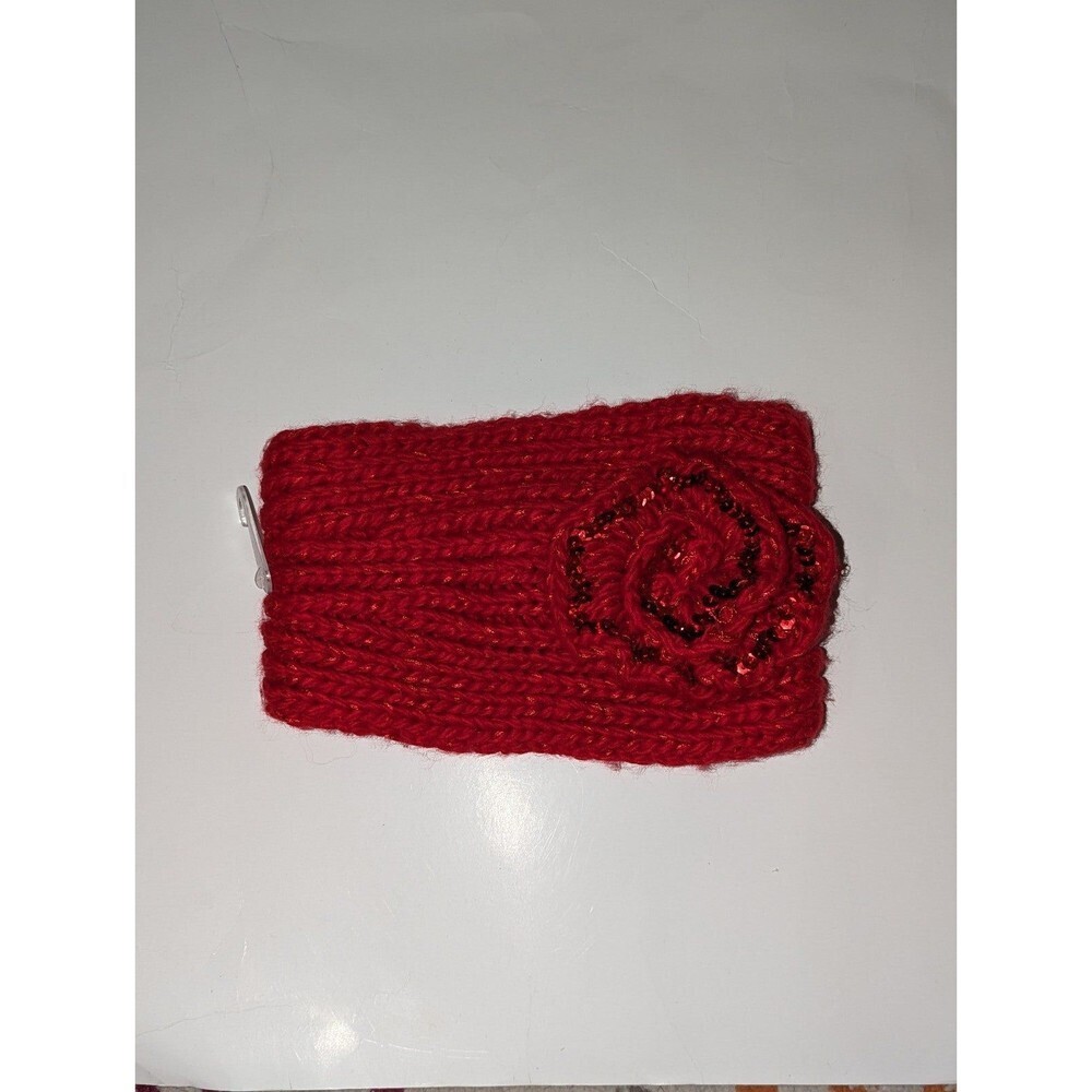 Claire's Red knit Headband‎ ear cover with sequins and flower